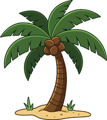 Tropical coconut palm tree with coconuts on sandy ground illustration vector