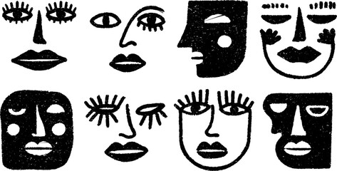 Abstract minimalist portraits set featuring unique profile faces for contemporary design and decor
