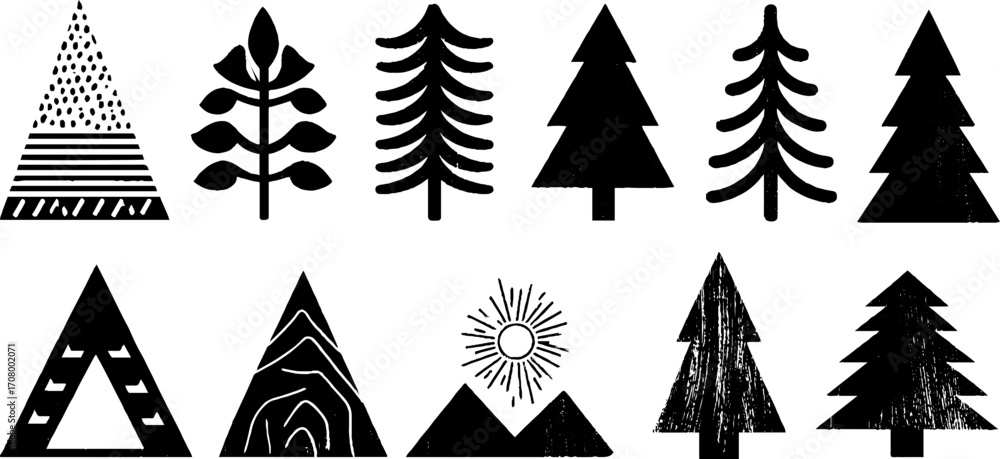 Aufkleber abstract triangle and tree patterns: modern geometric design for creative projects