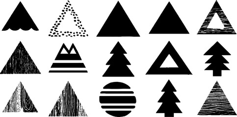 Obraz premium Abstract geometric shapes collection with filled and outlined triangles for creative design