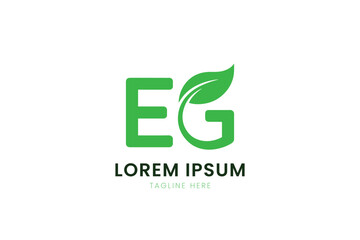 Modern minimalist green eg letter logo design with leaf element subtle branding