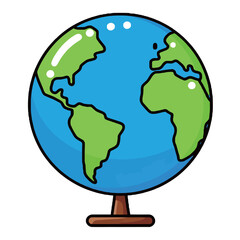 A colorful cartoon illustration of a globe, showcasing the continents and oceans with a cheerful, vibrant design.