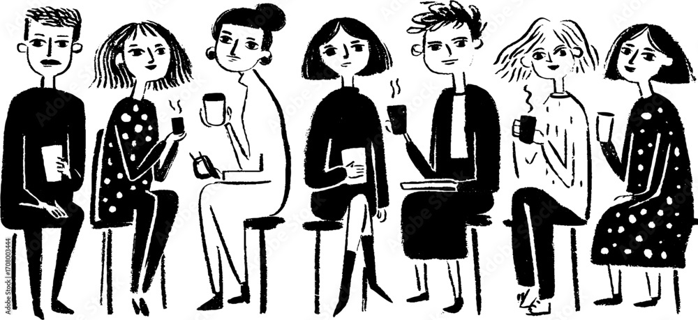 Aufkleber creative team gathering - designer and developer concept sketch for collaborative projects