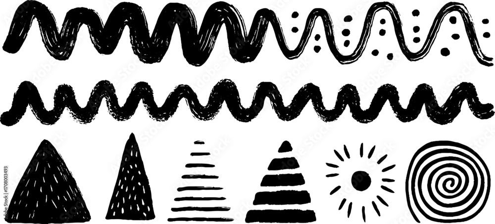 Poster abstract decorative borders with meander wave and geometric shapes for design projects