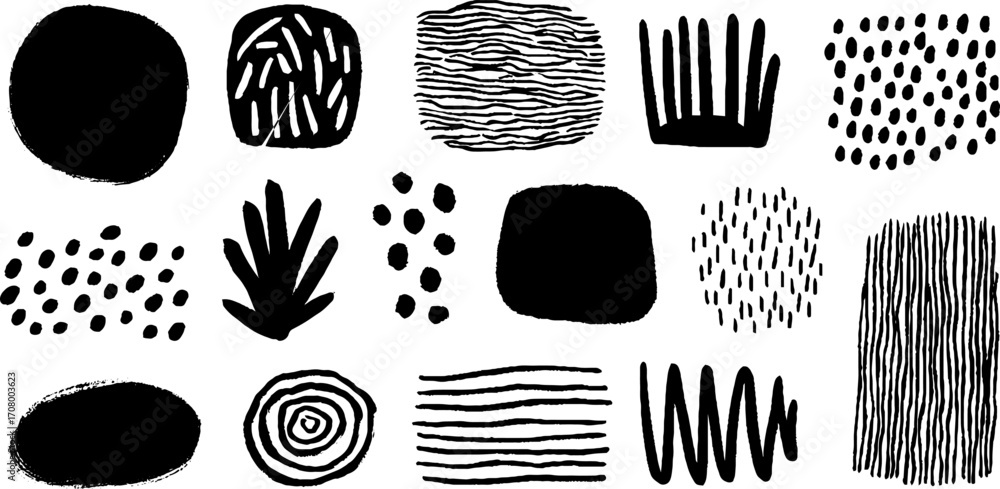 Poster abstract dot and line textures set with hand-drawn design elements
