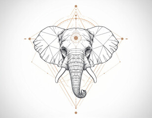 Elephant Head with Sacred Geometry &ndash; Detailed Vector Line Art Illustration