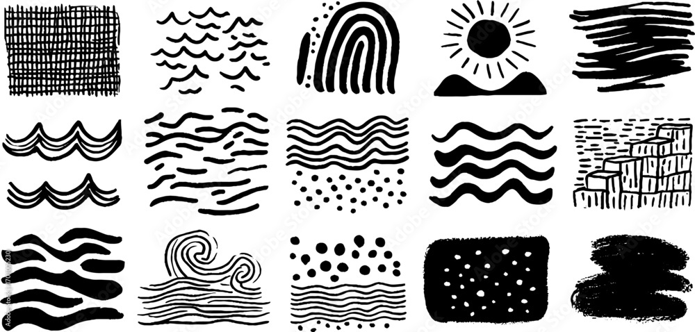 Aufkleber abstract hand-drawn grid textures and patterns set for creative design