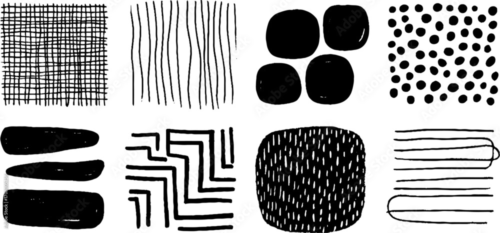 Aufkleber geometric patterns collection with warped grid and abstract textures