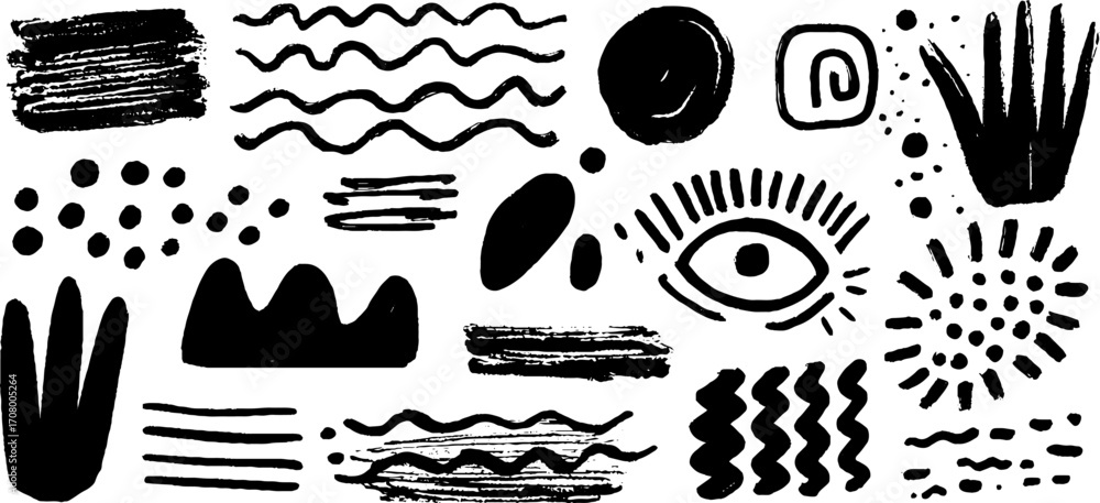 Poster grunge abstract ink splatter and rough brush strokes collection for creative design projects