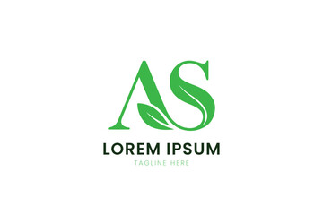 Elegant as monogram logo with green leaf accents minimalist design