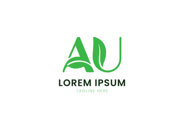 Minimalist green au logo with leaf elements and placeholder text for branding