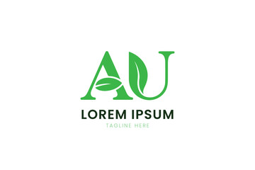 Modern green au logo with leaf accents minimalist design for organic brands
