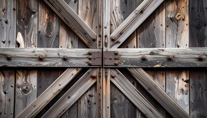 Rustic Wooden Barn Door with Geometric Braces and Weathered Texture