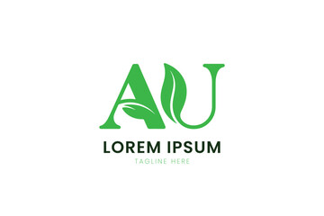 Minimalist green au logo design with leaf elements for eco-friendly brands