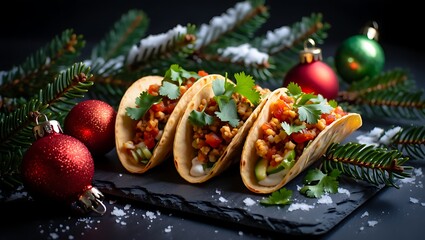 Festive vegan tacos Christmas holiday season celebration concept