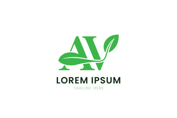 Minimalist green leaf logo design with letters a and v elegant natural branding element