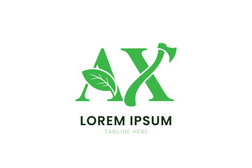 Minimalist green lettermark ax logo with leaf element and placeholder text for branding