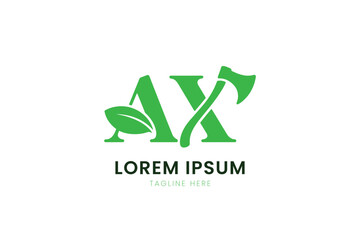 Minimalist green ax logo design with leaf and axe elements on clean