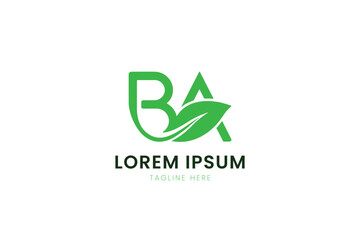 Minimalist green ba logo design with leaf and upward arrow concept