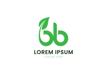 Minimalist green leaf logo design with bb letters and placeholder text