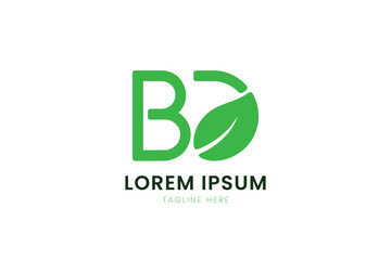 Minimalist green b letter logo with leaf element and placeholder text