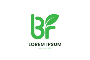 Modern minimalist green bf letters logo with leaf design business identity