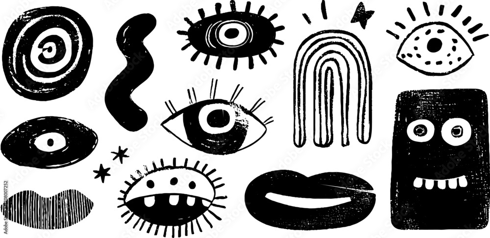Aufkleber quirky abstract collection of wiggly lines and blob shapes for creative design