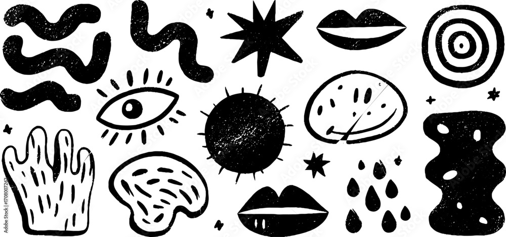 Poster quirky abstract collection of wiggly lines and blob shapes for creative design
