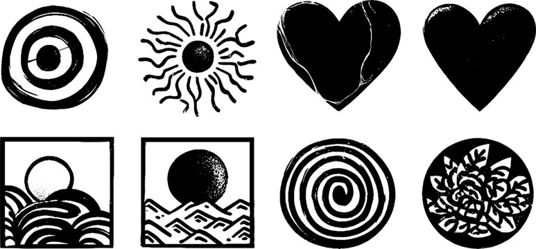 Psychedelic shapes collection with marble drops and amorphous designs for creative projects