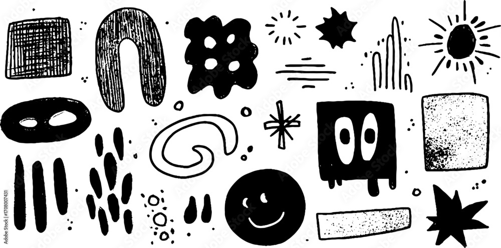 Poster quirky blob shapes and wobbly forms collection for creative design projects