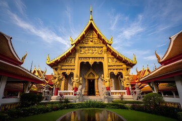 Fototapeta premium Grand Palace and Wat Phra Kaew, a stunning golden Buddhist temple in Bangkok, Thailand
