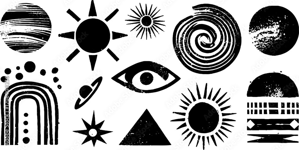 Aufkleber cosmic abstract collection: marble planets and vortex orbits for celestial design projects