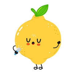 Cute singing lemon cartoon character with a microphone