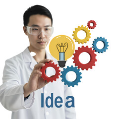 Innovative Solutions Scientist with Gearing Idea on transparent background