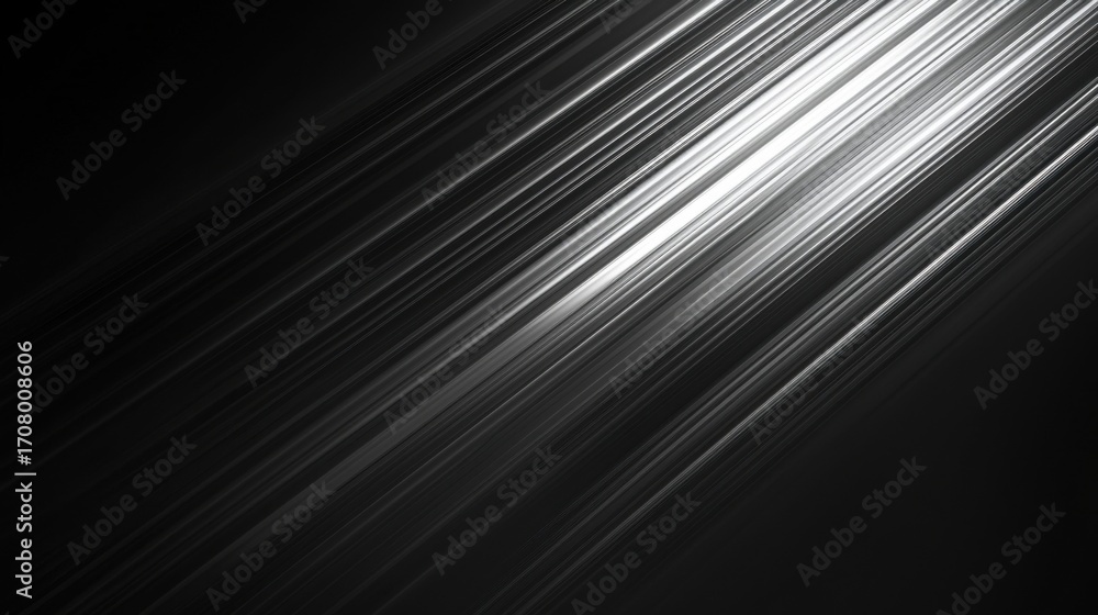 Poster abstract design with dynamic white streaks radiating from edges to center on dark background,