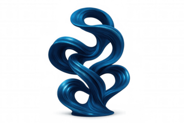Blue metallic sculpture forming intertwined loops creating an abstract and modern art piece on transparent background