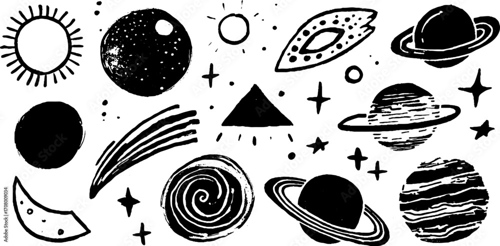 Aufkleber celestial spring set with star clusters and moon phases for design and print