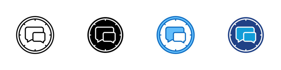 Chat Time Multiple Style Icon Design Vector - Clock with chat bubbles inside, symbolizing scheduled conversations or real-time messaging