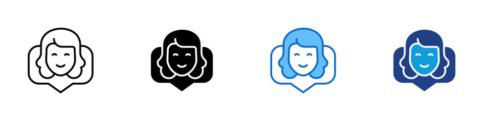 Female Profile Multiple Style Icon Design Vector - Female face in speech bubble, symbolizing user profile, chat, or personal contact