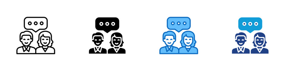 Group Chat Multiple Style Icon Design Vector - Two people with chat bubble, symbolizing group chat, team discussion, or social conversation