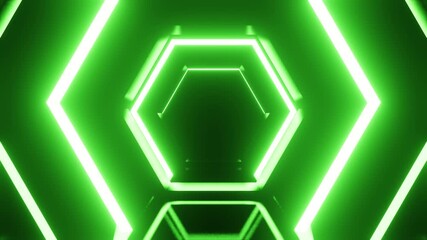Hexagon light neon green tunnel VJ loop background - Powered by Adobe