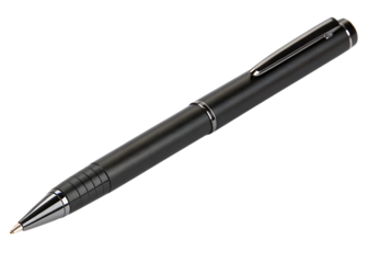 Elegant black ballpoint pen for writing note white background, isolated on transparent background