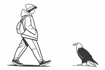 Lone Bird on a Hill: A Serene Nature Vector Illustration