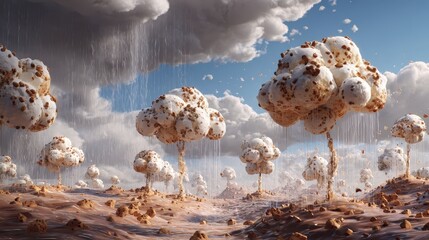 Surreal Landscape - Ice Cream Trees Under Cloudy Skies.