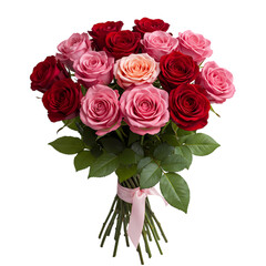 Stunning Rose Bouquet Pink Red  Peach Roses for Valentines Day Anniversary or Romantic Gift on transparent background
