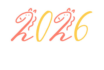 Obraz premium 馬と数字を組み合わせた2026年ロゴのかわいい年賀状 午年・正月素材
