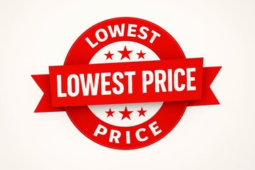 Obraz premium Red and white circular badge with a banner announcing lowest price and three stars