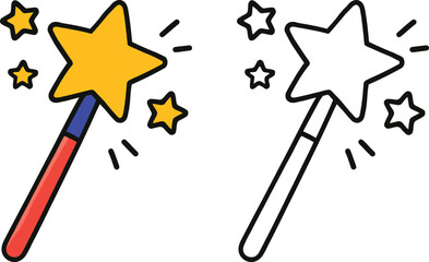 Cartoon magic wand with shining stars