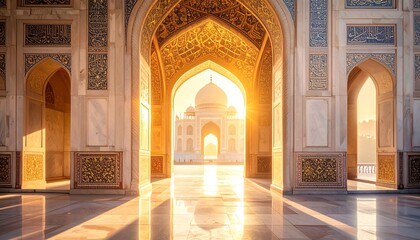 Fototapeta premium Majestic Interior View of a Grand Mosque with Sunlight.