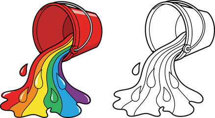 Red paint bucket pouring rainbow colors with dripping drops © AbuNazam